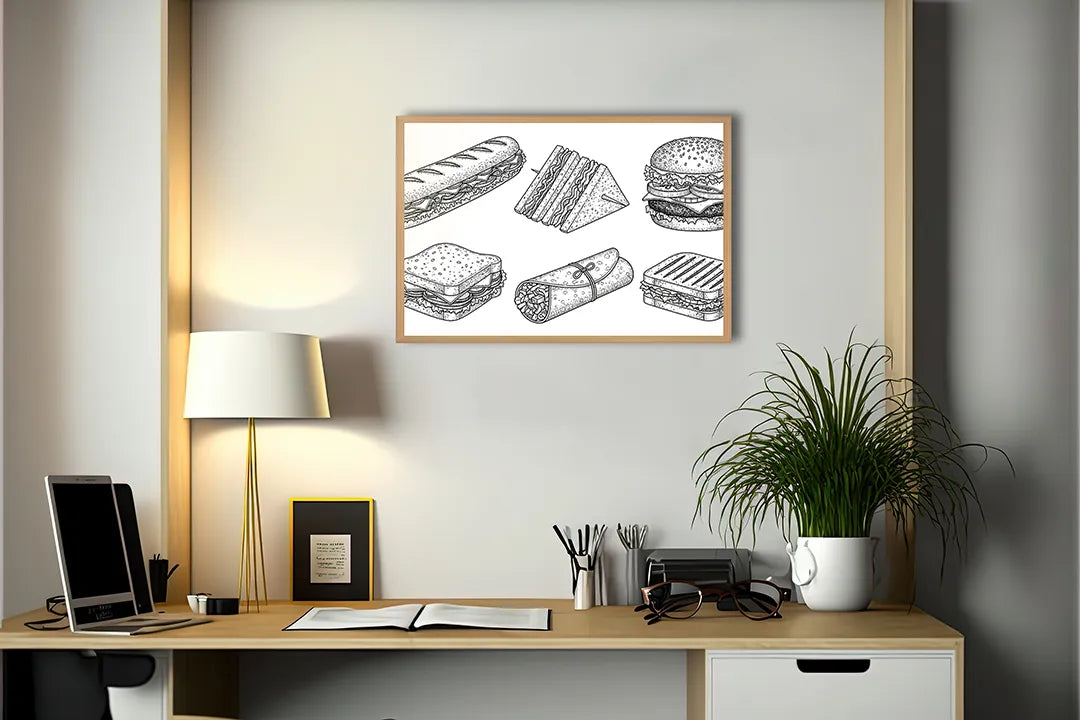 Metall Magnetboard mit hochwertigem Brötchen und Snacks Skizze Design