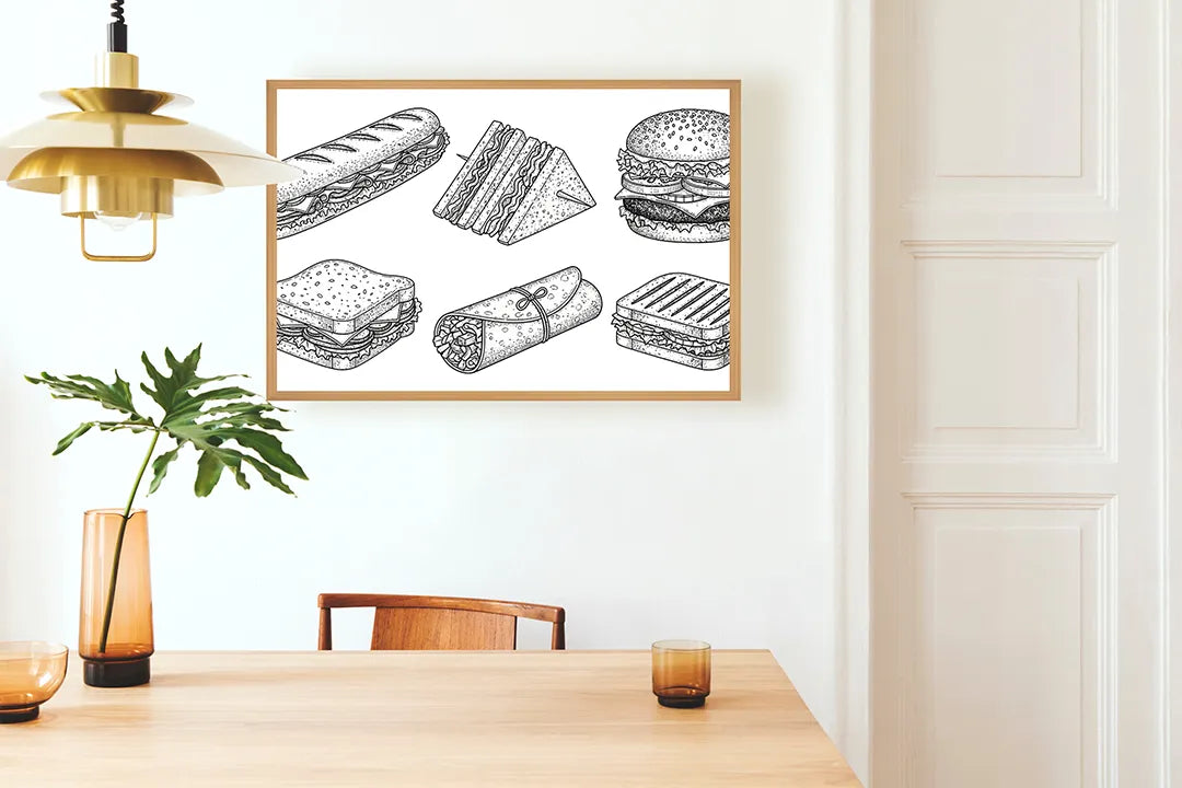 Metall Magnetboard mit hochwertigem Brötchen und Snacks Skizze Design