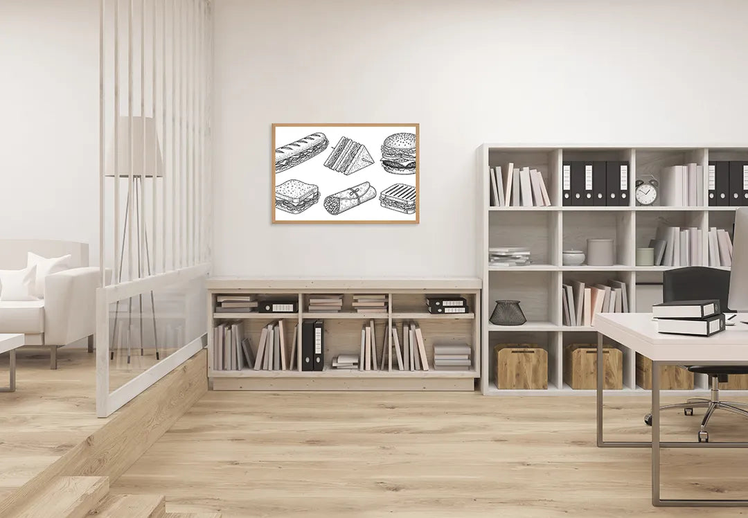 Metall Magnetboard mit hochwertigem Brötchen und Snacks Skizze Design