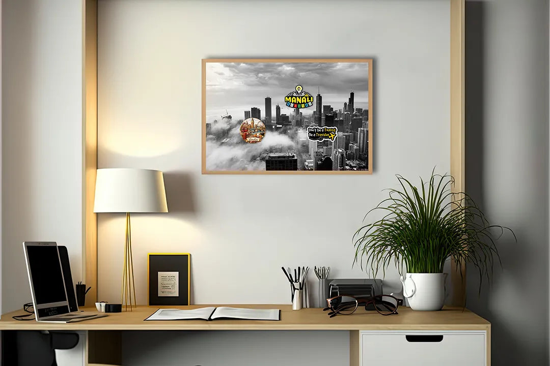 Metall Magnetboard mit hochwertigem New York Skyline Boven Der Wolken Design