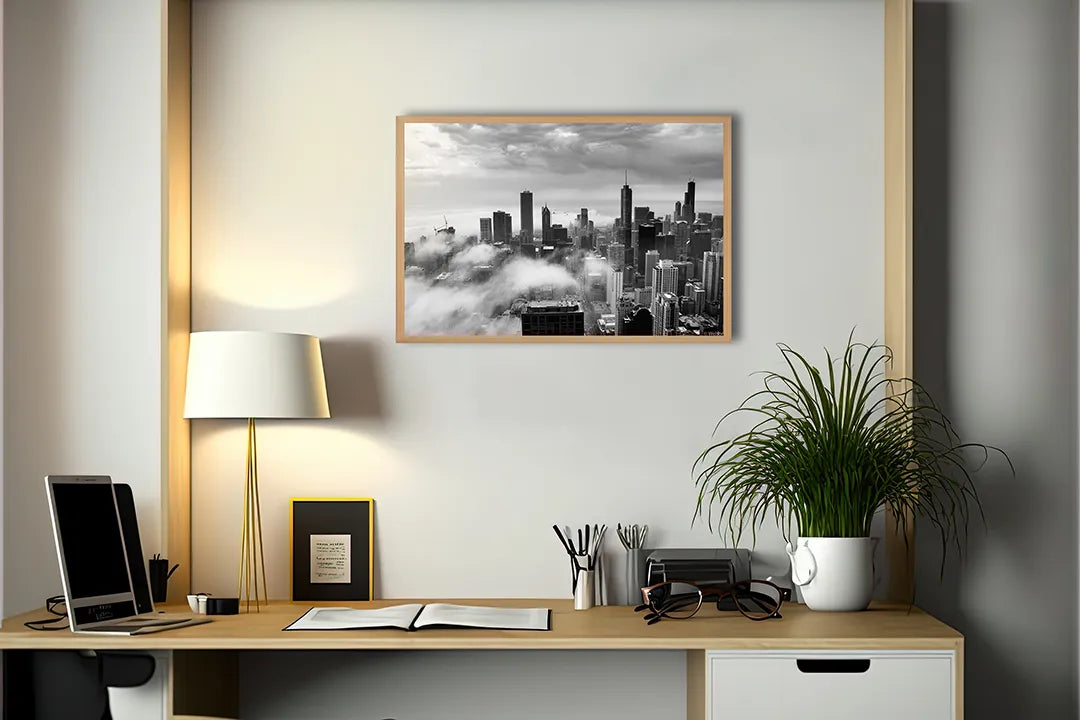 Metall Magnetboard mit hochwertigem New York Skyline Boven Der Wolken Design