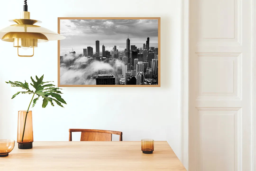 Metall Magnetboard mit hochwertigem New York Skyline Boven Der Wolken Design