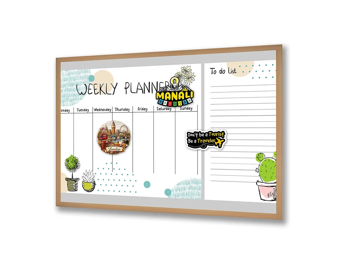 Metall Magnetboard mit hochwertigem Wochenplaner Mit Schattige Cactussen Design