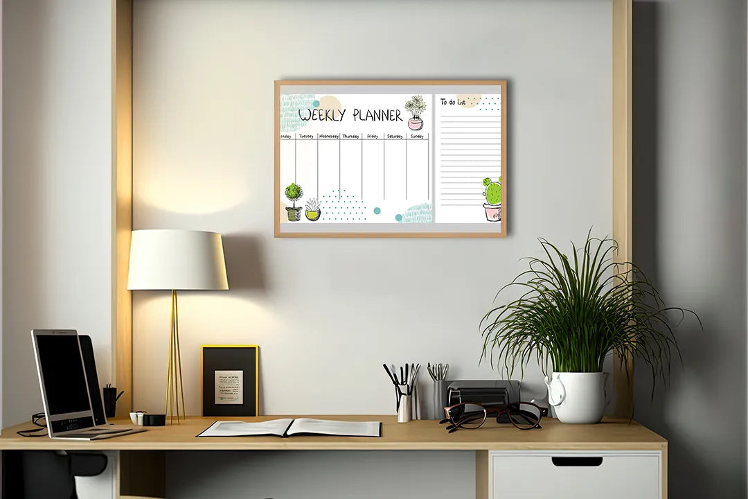Metall Magnetboard mit hochwertigem Wochenplaner Mit Schattige Cactussen Design