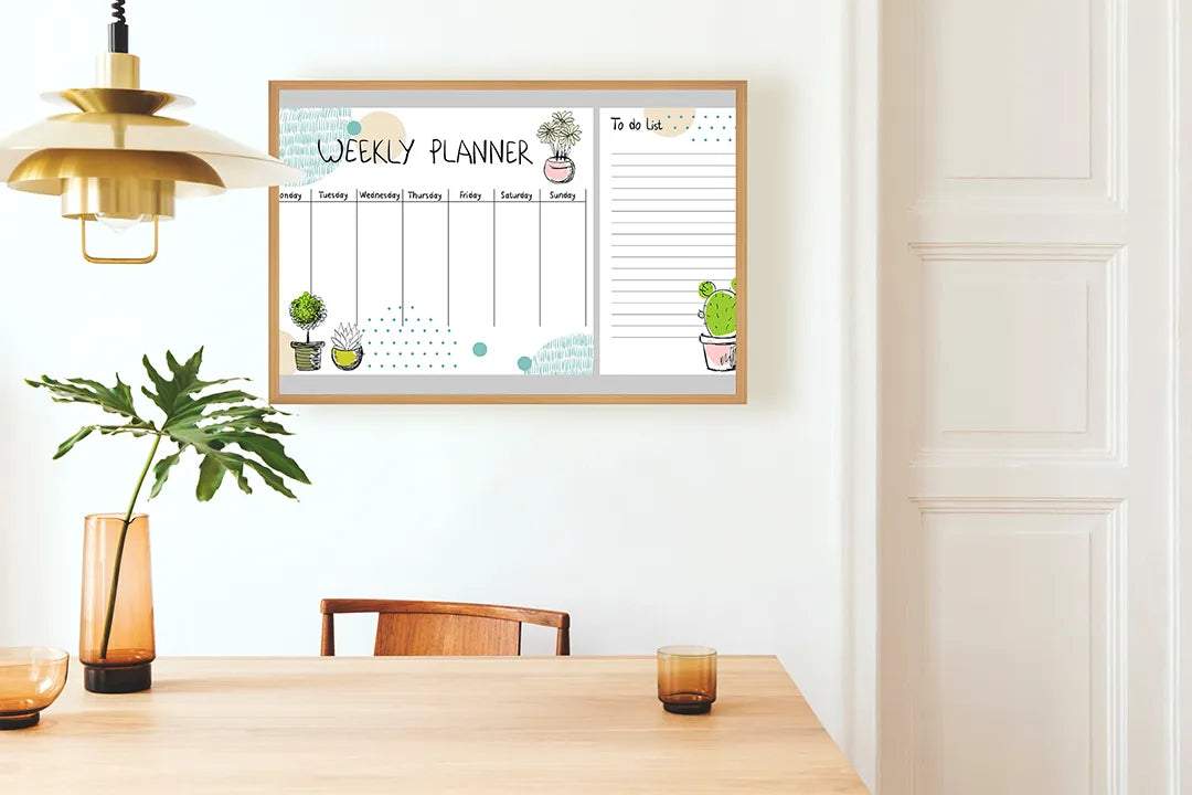 Metall Magnetboard mit hochwertigem Wochenplaner Mit Schattige Cactussen Design