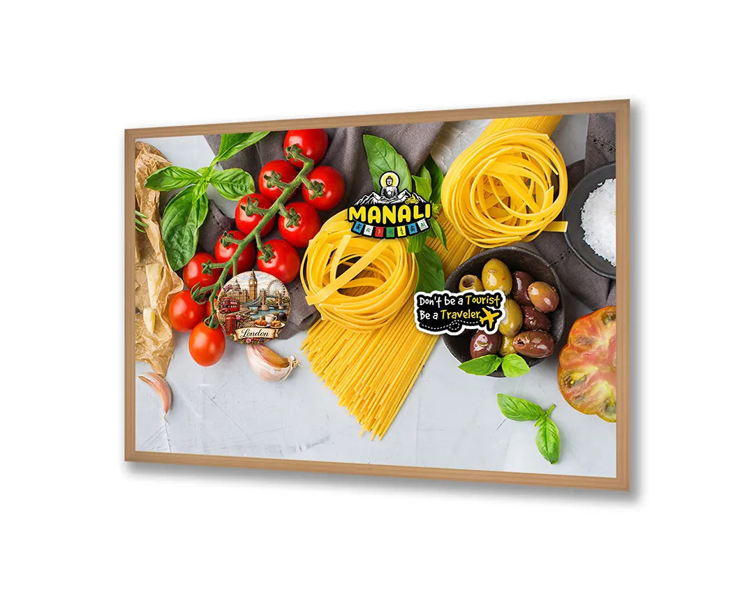 Metall Magnetboard mit hochwertigem Pasta Ingrediënten Und Tomaten Design
