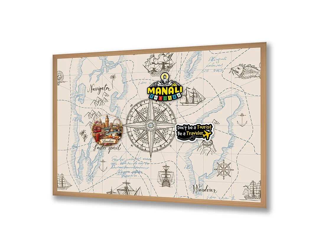 Metall Magnetboard mit hochwertigem Vintage Maritiem Kompass Mit Karte Design