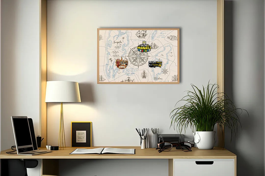 Metall Magnetboard mit hochwertigem Vintage Maritiem Kompass Mit Karte Design