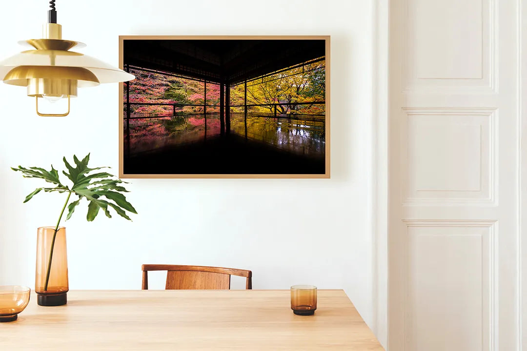 Metall Magnetboard mit hochwertigem Herbstbäume Gereflecteerd In Das Wasser Design
