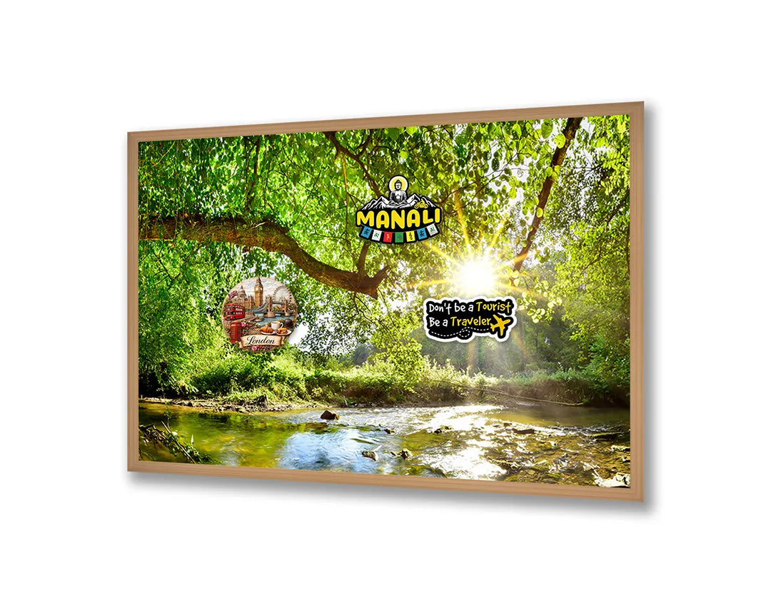 Metall Magnetboard mit hochwertigem Grün Wald Mit Sonnenstrahlen Design