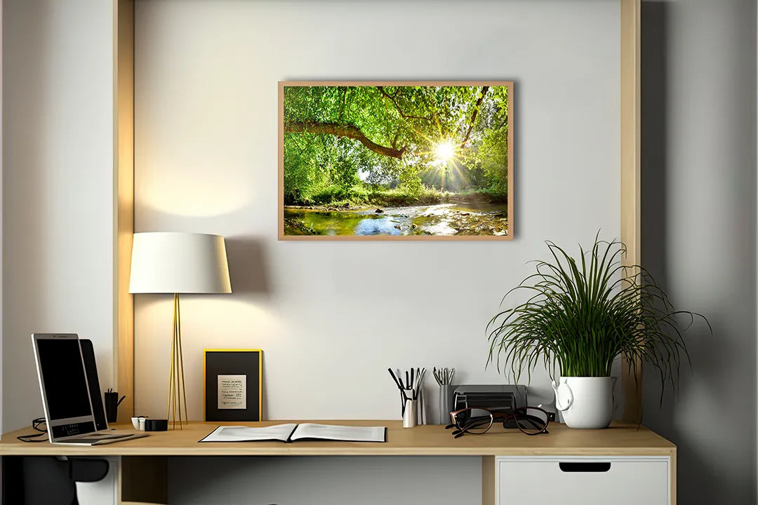 Metall Magnetboard mit hochwertigem Grün Wald Mit Sonnenstrahlen Design