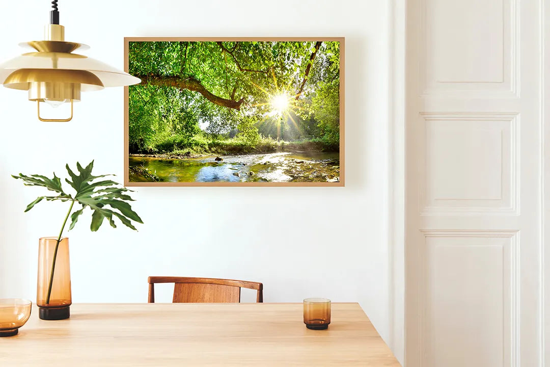 Metall Magnetboard mit hochwertigem Grün Wald Mit Sonnenstrahlen Design