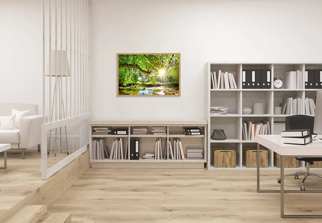 Metall Magnetboard mit hochwertigem Grün Wald Mit Sonnenstrahlen Design