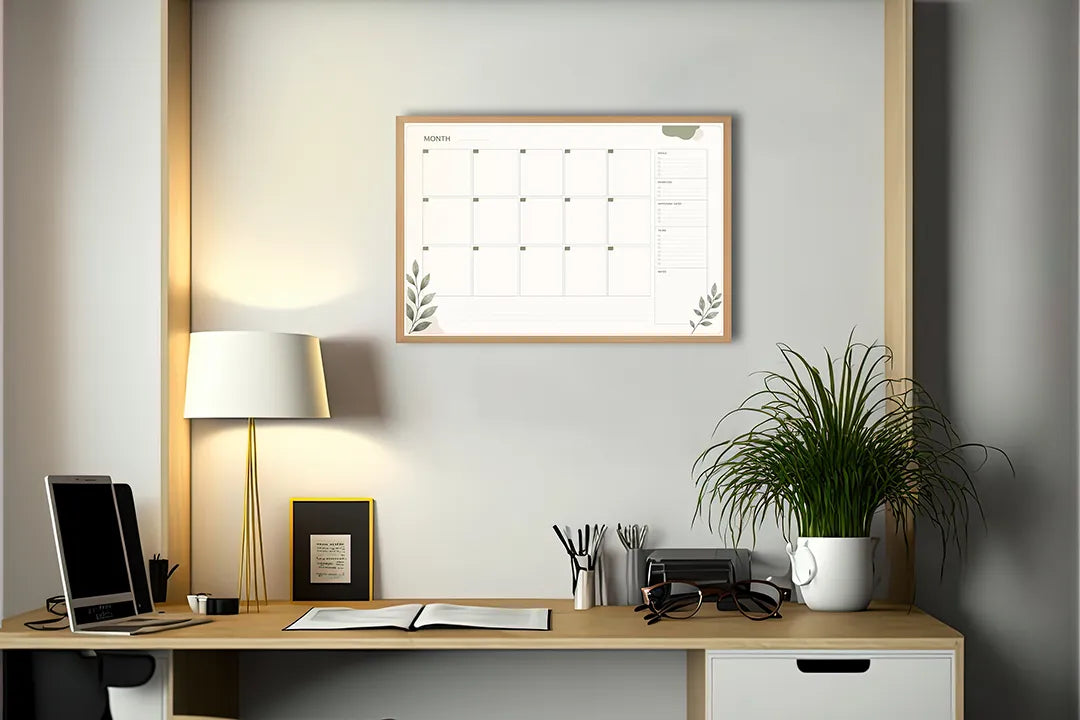 Metall Magnetboard mit hochwertigem Monatsplaner mit Eucalyptus Design