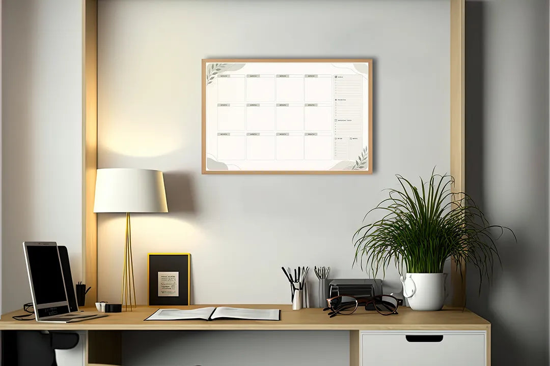 Metall Magnetboard mit hochwertigem Minimalistische Monatsplaner Design