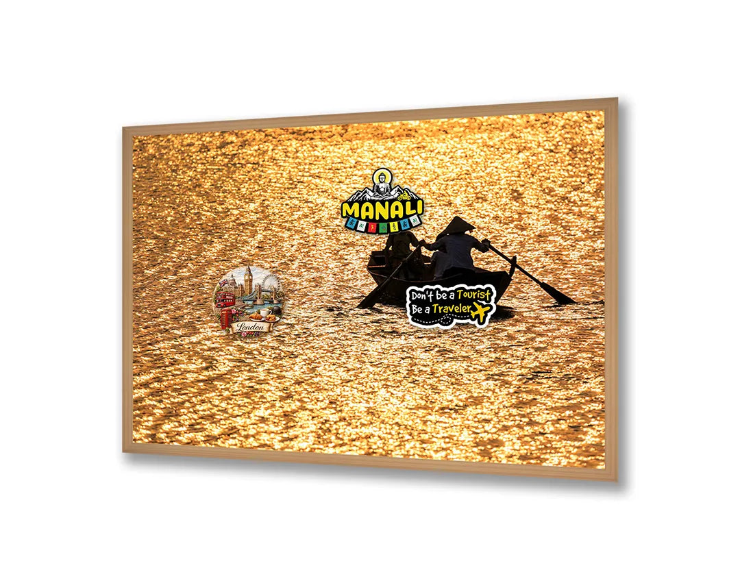 Metall Magnetboard mit hochwertigem Bootje in Goldene Sonnenuntergang Design