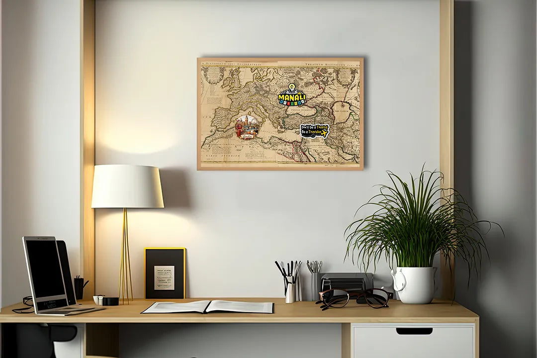 Metall Magnetboard mit hochwertigem Klassische Sepia Weltkarte Design