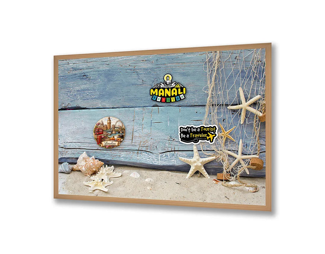 Metall Magnetboard mit hochwertigem Zeesterren auf Blau Holz Design