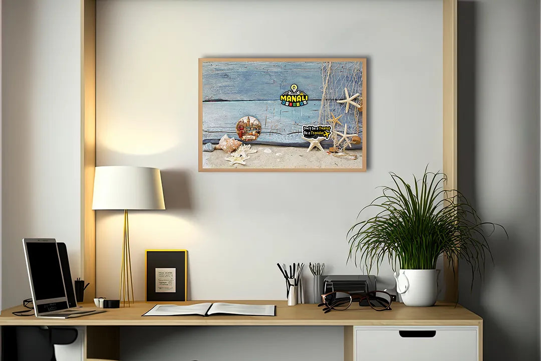 Metall Magnetboard mit hochwertigem Zeesterren auf Blau Holz Design
