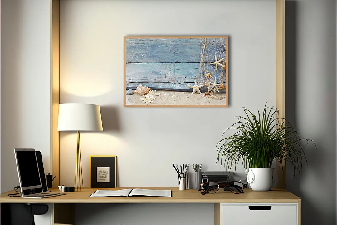 Metall Magnetboard mit hochwertigem Zeesterren auf Blau Holz Design