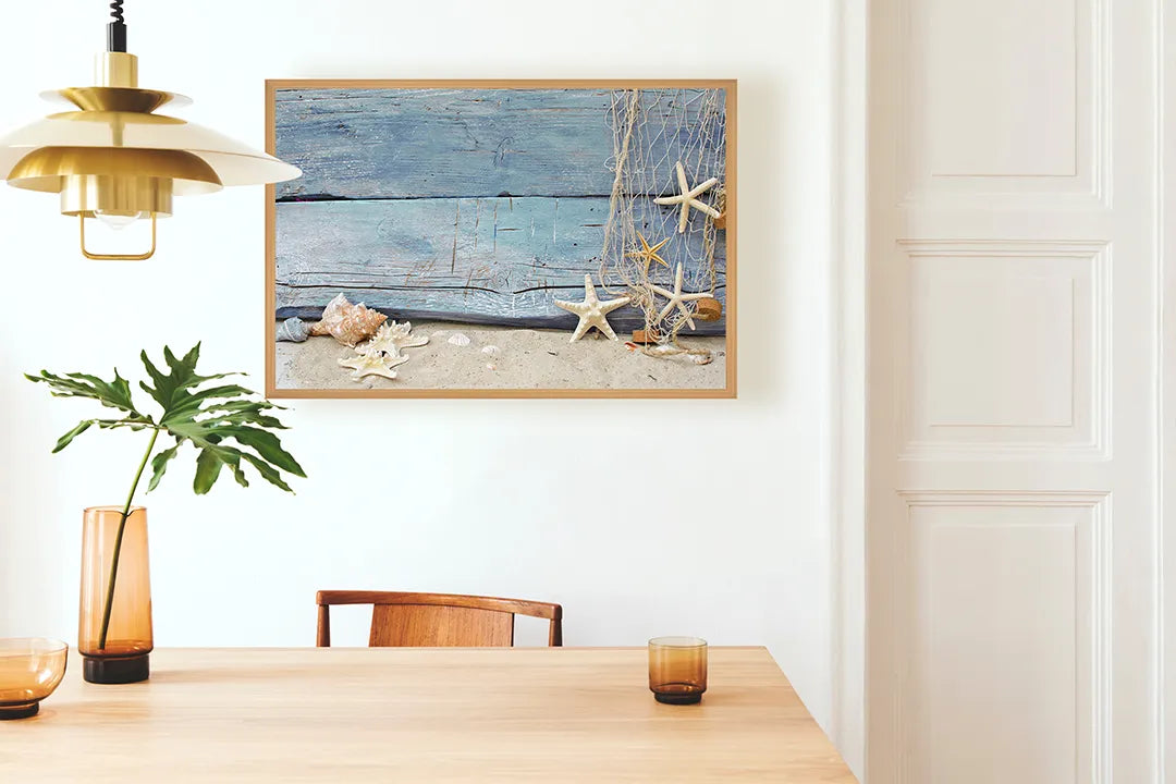 Metall Magnetboard mit hochwertigem Zeesterren auf Blau Holz Design