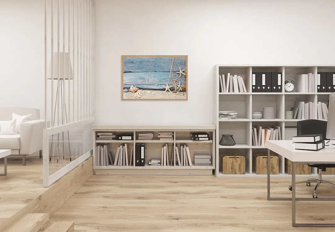 Metall Magnetboard mit hochwertigem Zeesterren auf Blau Holz Design