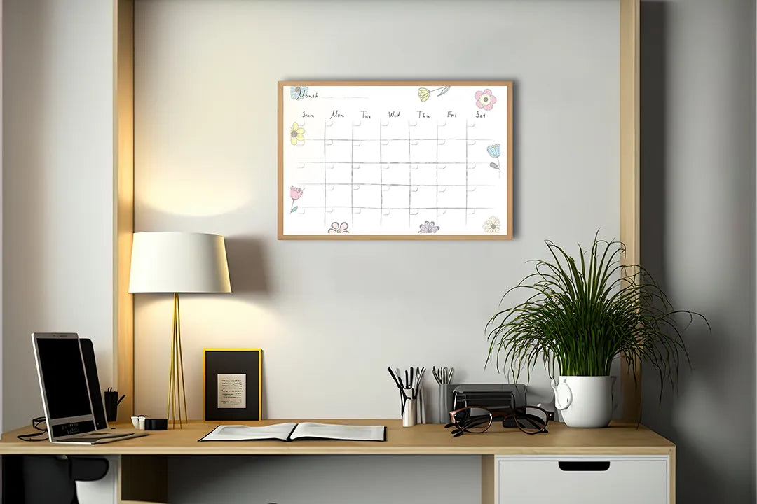 Metall Magnetboard mit hochwertigem Monatsplaner Blumen Design