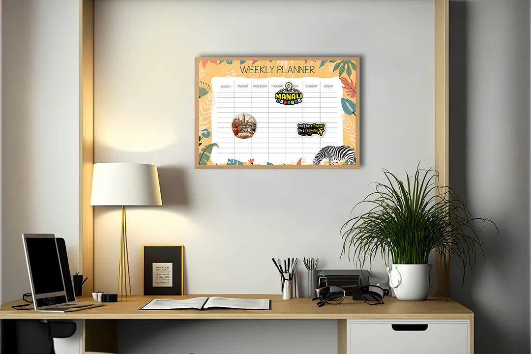Metall Magnetboard mit hochwertigem Wochenplaner orange Design