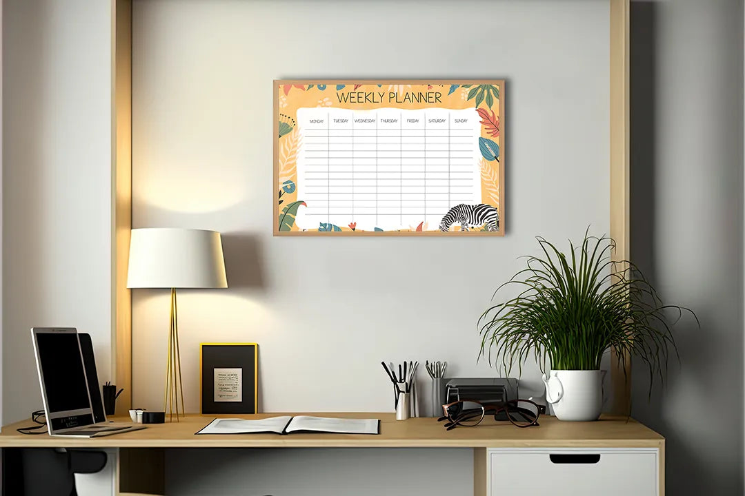 Metall Magnetboard mit hochwertigem Wochenplaner orange Design