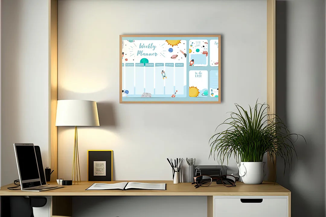 Metall Magnetboard mit hochwertigem Wochenplaner blau kind Design