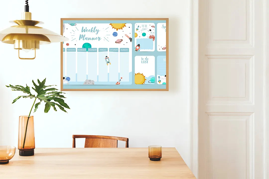 Metall Magnetboard mit hochwertigem Wochenplaner blau kind Design