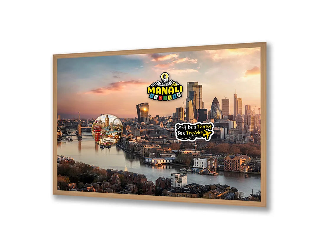 Metall Magnetboard mit hochwertigem Londen Skyline Sonnenuntergang Design