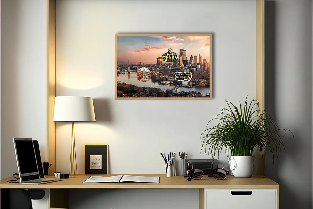Metall Magnetboard mit hochwertigem Londen Skyline Sonnenuntergang Design