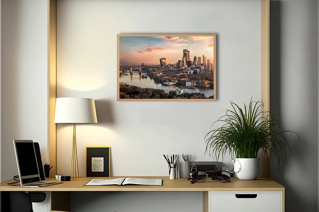 Metall Magnetboard mit hochwertigem Londen Skyline Sonnenuntergang Design