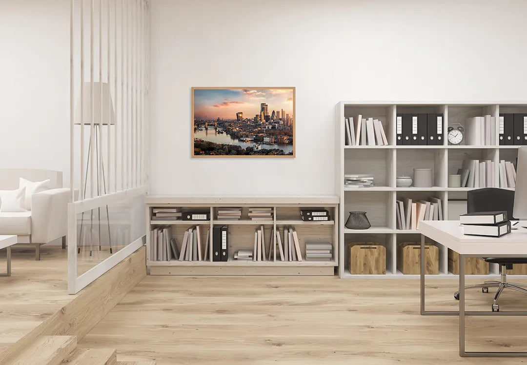 Metall Magnetboard mit hochwertigem Londen Skyline Sonnenuntergang Design