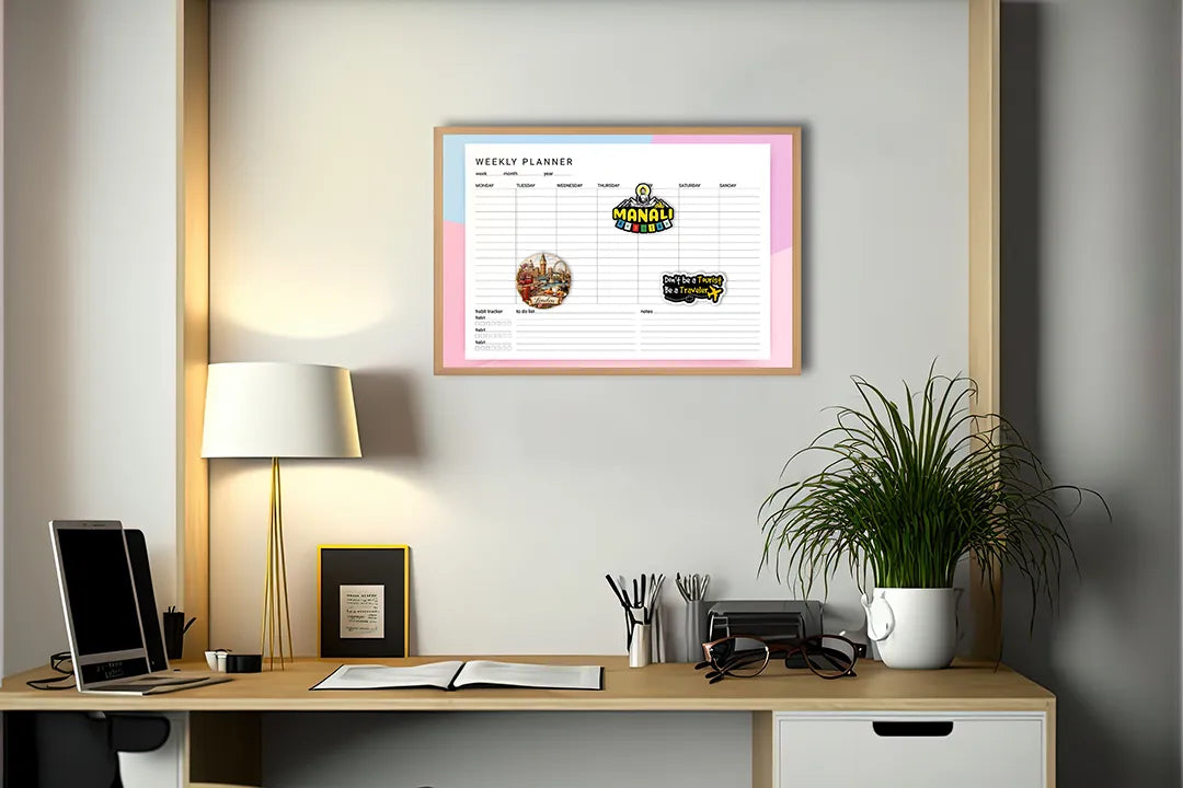 Metall Magnetboard mit hochwertigem Wochenplaner rosa Design