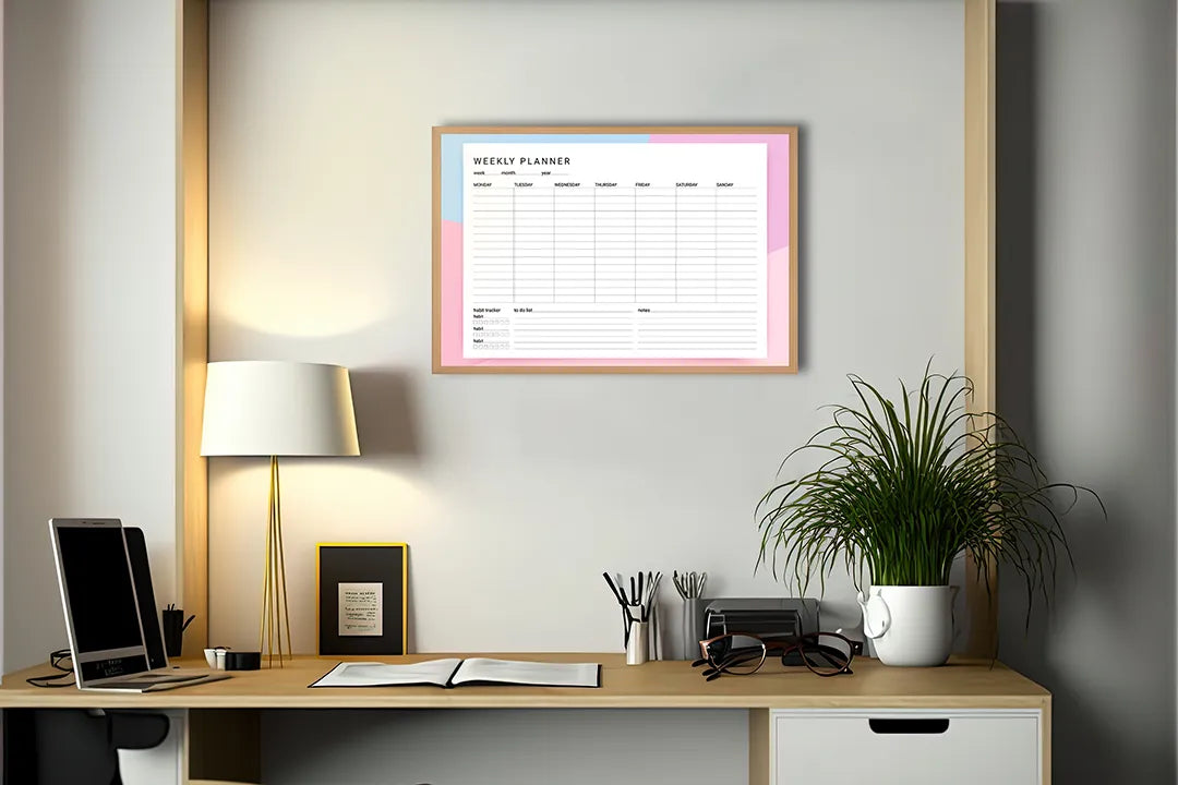 Metall Magnetboard mit hochwertigem Wochenplaner rosa Design