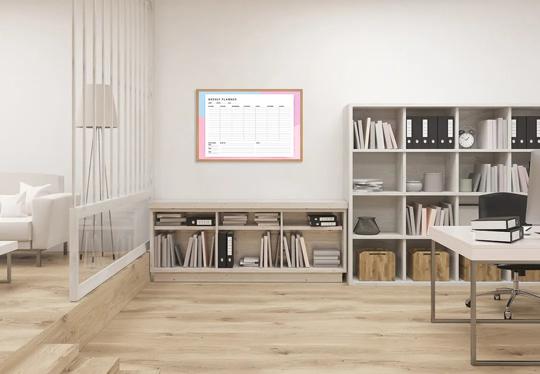 Metall Magnetboard mit hochwertigem Wochenplaner rosa Design