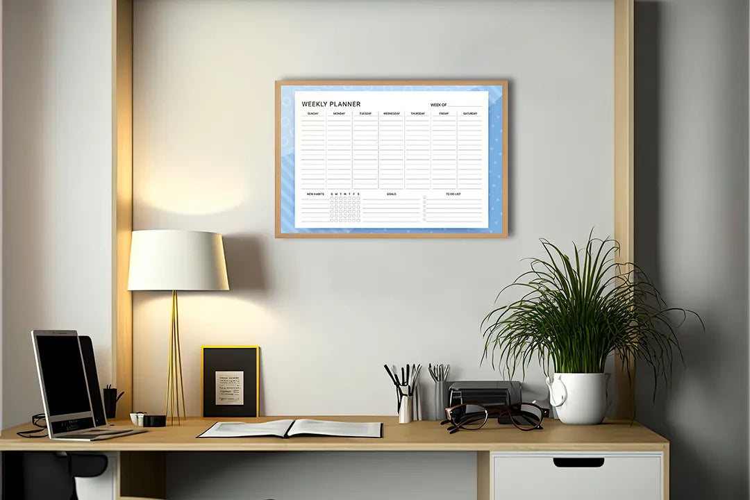 Metall Magnetboard mit hochwertigem Wochenplaner blau Design