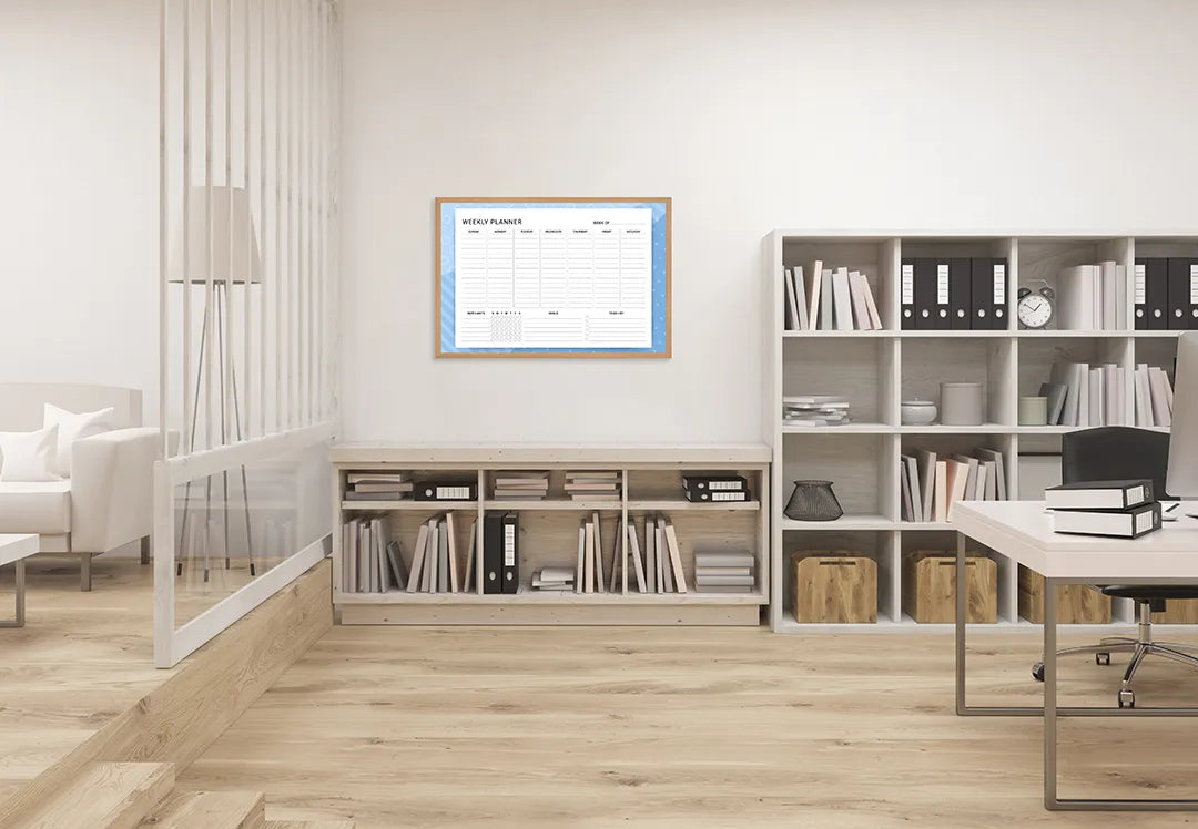 Metall Magnetboard mit hochwertigem Wochenplaner blau Design