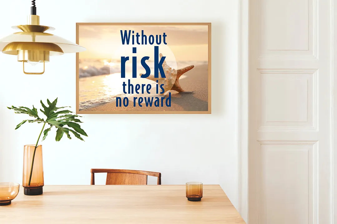 Metall Magnetboard mit hochwertigem Without risk Text Strand Design