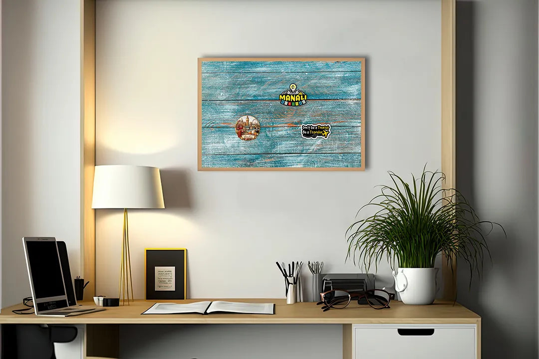 Metall Magnetboard mit hochwertigem Blau Holz Textur Design