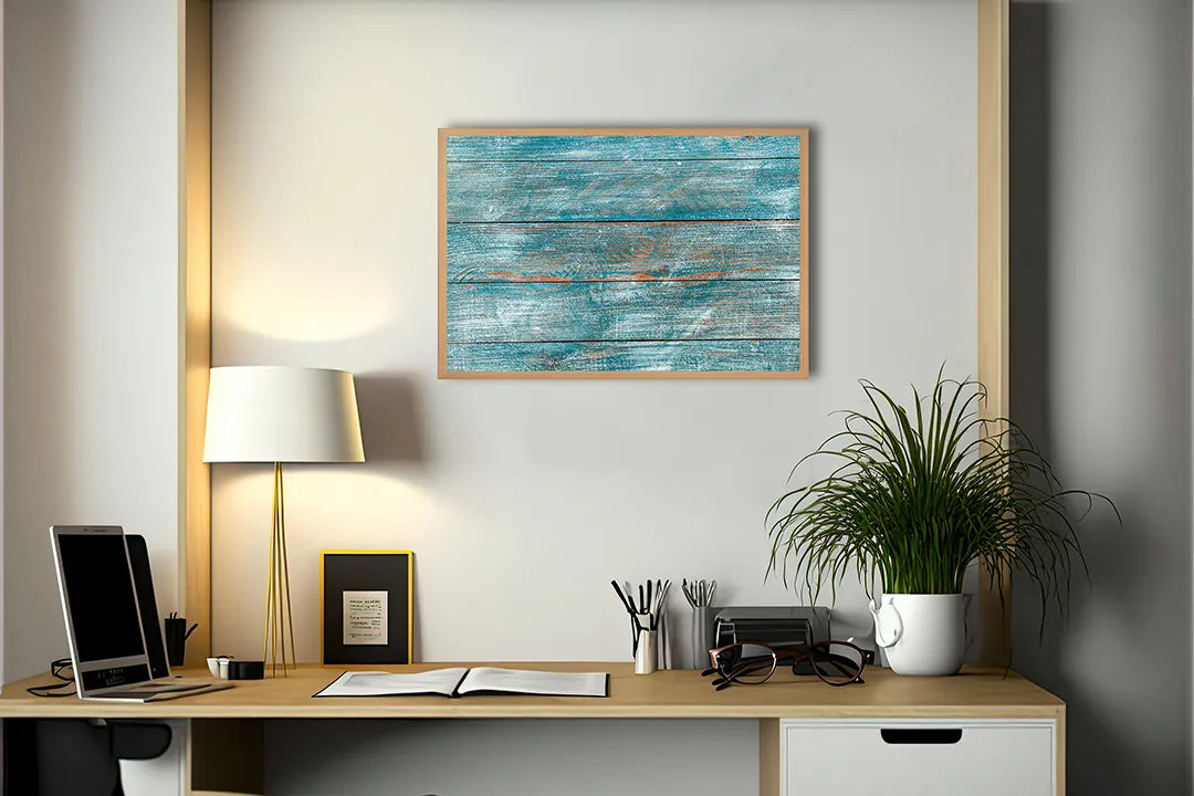 Metall Magnetboard mit hochwertigem Blau Holz Textur Design