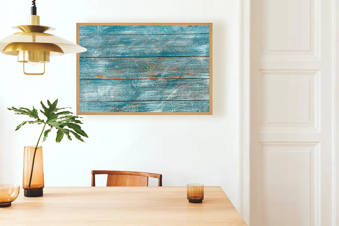 Metall Magnetboard mit hochwertigem Blau Holz Textur Design