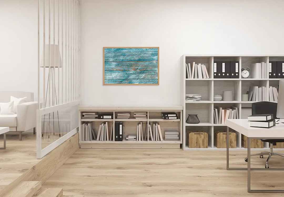 Metall Magnetboard mit hochwertigem Blau Holz Textur Design