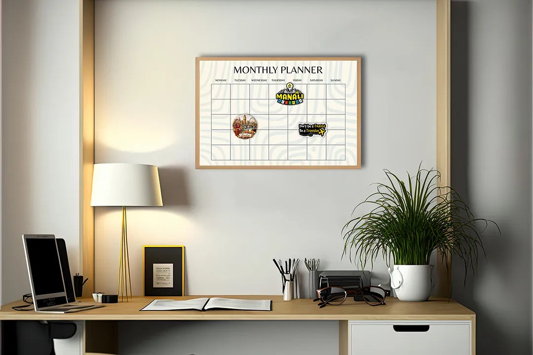 Metall Magnetboard mit hochwertigem Monatsplaner Raster Design