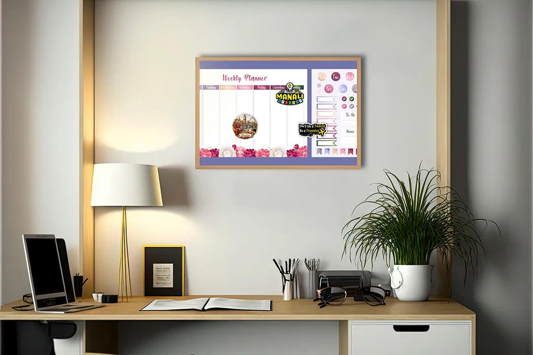 Metall Magnetboard mit hochwertigem Wochenplaner bunt Design