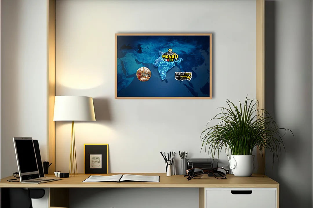Metall Magnetboard mit hochwertigem Weltkarte donkerblauw neon Design