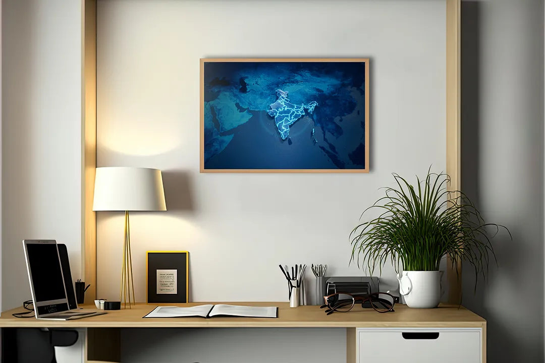 Metall Magnetboard mit hochwertigem Weltkarte donkerblauw neon Design