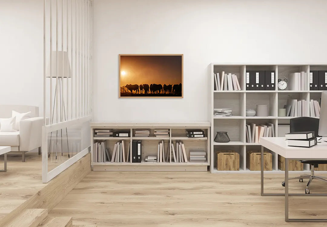 Metall Magnetboard mit hochwertigem Koeien Silhouette Sonnenuntergang Design